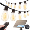addlon 102FT(96FT+6) Solar String Lights Outdoor Waterproof with USB Port & Remote Control Solar Patio Lights for Outside Solar Powered with 52 LED Dimmable Bulbs for Porch Garden Deck Halloween - size: 96+6FT(48 Sockets)