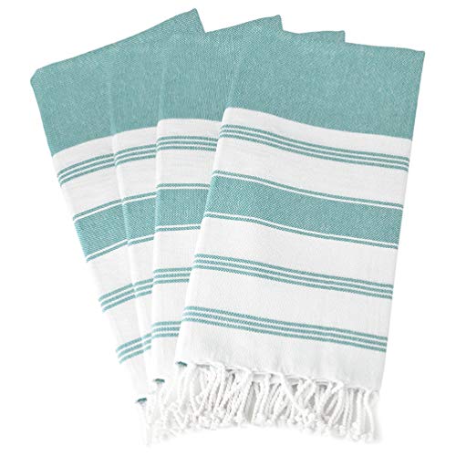 GLAMBURG Peshtemal Turkish Towel Cotton Beach Towels Oversized 36x71 Set of 4, Cotton Beach Towels for Adults, Soft Durable Absorbent Extra Large Bath Sheet Hammam Towel - Teal - color: Teal, size: 4 Pack