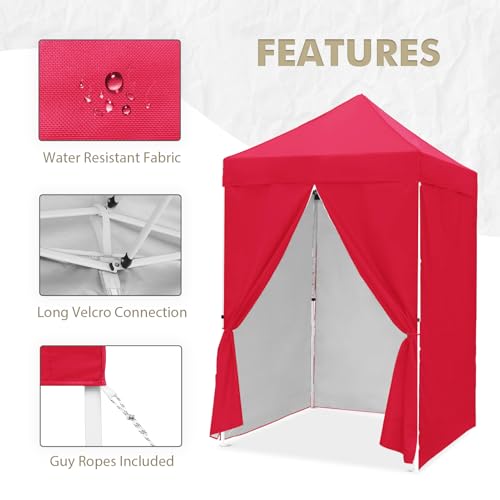 EAGLE PEAK 5x5 Instant Canopy with 4-Side Wall Panels, Small Pop up Portable Canopy Tent with Carry Bag, Light Weight Sun Shelter for Sports, Camping and Beach, Red - color: Red