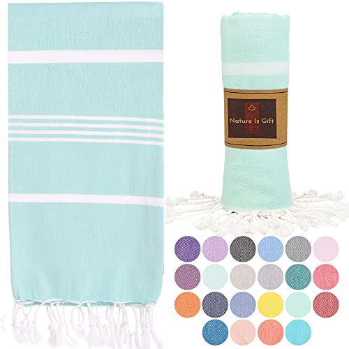 Beach Towel 100% Cotton Turkish Beach Towel Adult 38x70 Inch Pre-washed Absorbent Extra Large|Sand Free Quick Dry BathTowels|Lightweight Blanket|Travel Cruise Camping Spa Gym Sports Towel|Fair Aqua - color: Aqua