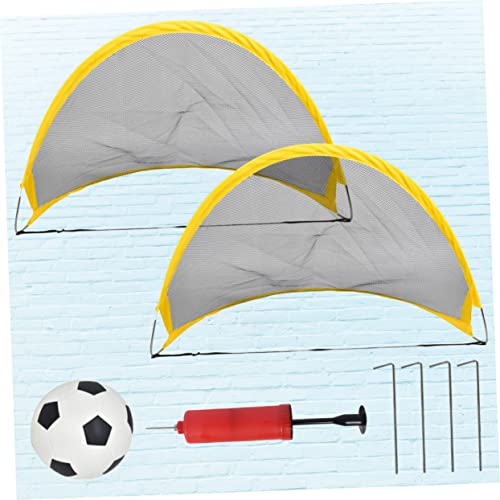2 Pcs Foldable Soccer Goal Net Set with Inflator Mini Football and Iron Nails for Outdoor Training and Sports Play Portable Football Training Door for Boys
