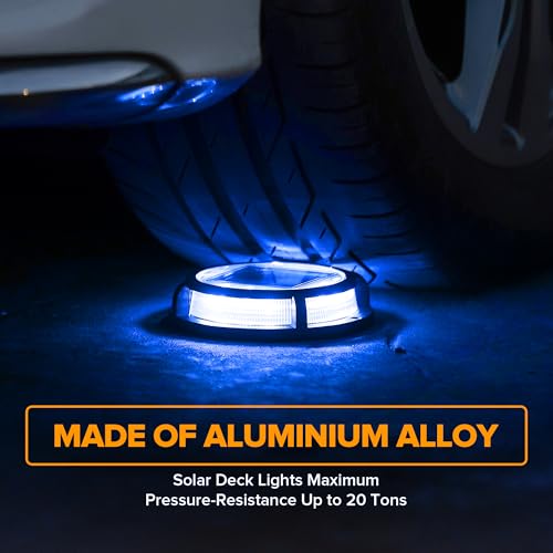 LUTEC 4 Pack Solar Deck Lights Driveway Dock 12 LEDs Light Solar Powered Outdoor Waterproof Road Markers for Step Sidewalk Stair Garden Ground Pathway Yard (Blue) - color: Blue, size: 4 Pack