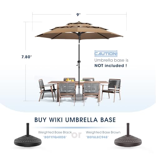 wikiwiki 9ft 3-Tier Patio Umbrella Outdoor Table Market Umbrella for Patio with Push Button Tilt/Crank, Fade Resistant Waterproof POLYESTER Canopy for Garden, Lawn, Deck, Backyard & Pool, Tan - color: Tan, size: 9 FT