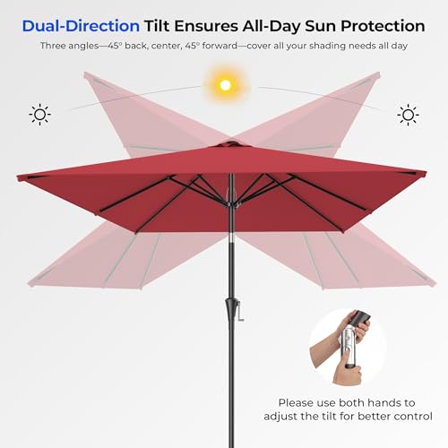 HOMSHADE 6.6 x 10 ft Rectangular Patio Umbrella Rectangle Umbrella Outdoor Patio, Large Outdoor Umbrellas for Patio Table with Tilting and Sun UV Protection for Pool, Deck, Market, Backyard - color: Red