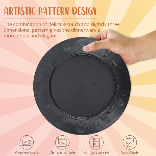 Kitchen Wheat Straw Dinnerware Set 40 PCS Dishes Sets for 8 Plastic Plates Reusable Dinner Plates Cereal Bowls Small Cups Dishwasher & Microwave Safe Unbreakable Dish Set for Picnic RV-Black - color: Black, size: 40 PCS