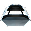 OutdoorMaster Beach Tent with Blackout Shelter Technology, Portable Sun Shade Shelter 4 Person, Pop Up Beach Tents with UPF 50+ UV Protection, 9.5mm Thick Pole, 3 Ventilating Mesh Windows - color: Ocracoke Coast