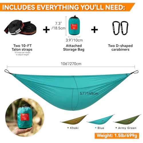 HIKEMAN Hammock for Camping Ultralight Hammocks Gear for Outdoors Backpacking Survival or Travel - Portable Lightweight Nylon - Up to 440lbs(Blue) - color: Blue