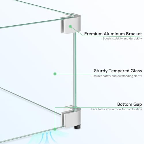 20.5 x 20.5 x 6 Inch Glass Wind Guard for Propane Gas Fire Pit Table, Square Thick Tempered Glass Shield, Firepit Glass Barrier with Aluminum Corner Bracket & Rubber Feet - size: 20.5" x 20.5" x 6"