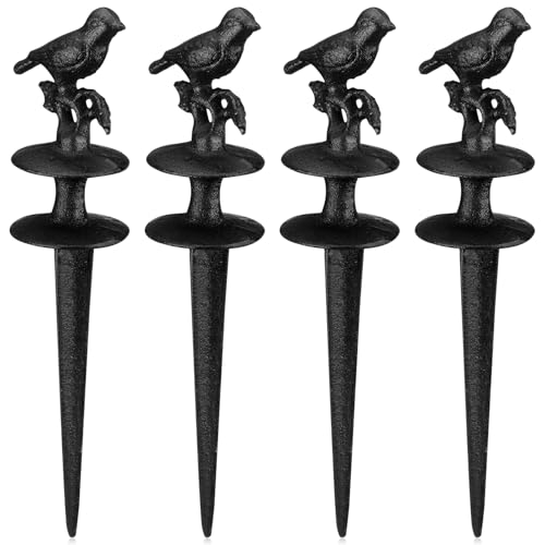 MorningRo 4 Pcs Garden Hose Guide Spike 12 Inch Heavy Duty Metal Hose Support Spike Aluminum Decorative Garden Stakes Protector to Keeps Flower Beds Plant Yard Lawn (Bird) - color: Bird