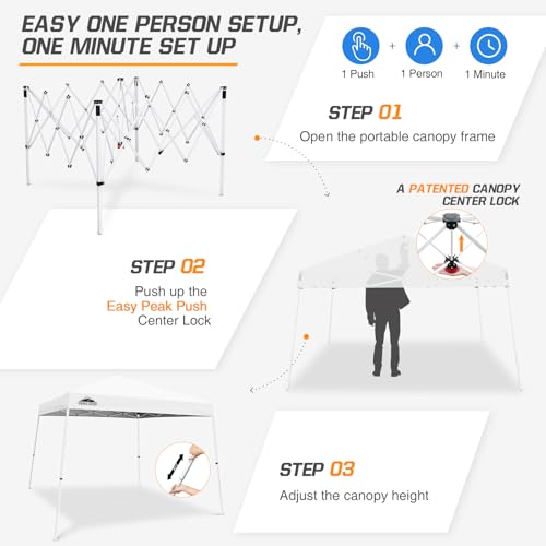 EAGLE PEAK 10x10 Slant Leg Pop-up Canopy Tent Easy One Person Setup Instant Outdoor Beach Canopy Folding Portable Sports Shelter 10x10 Base 8x8 Top (White) - color: White, size: 10x10