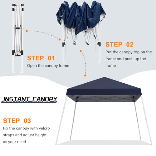 Canopy Tent, 10X10 FT Pop Up Canopy Outdoor Instant Tent Slant Legs with Carrying Bag, Portable Gazebo Shelter for Patio Deck Garden and Beach - 8X8 FT Canopy Cover (Dark Blue) - color: Navy Blue