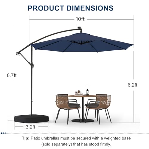 10FT Patio Umbrella with Base Included, Outdoor Offset Cantilever Umbrella, Infinite Tilt, UV Protection for Backyard, Lawn, Garden & Pool - color: Navy Blue, size: 10FT w/Base (Offset Umbrella)