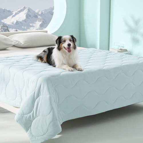 MIXJOY Dog Cooling Blanket for Bed Breathable with Dual-Sided with Q-MAX>0.5, Lightweight Pet Cooling Throw Blanket Summer for Couch & Sleeping Bed, Washable Soft Dog Cat Cold Mat, Aqua Blue, 60x80 - color: Aqua Blue, size: Twin(60x80'')