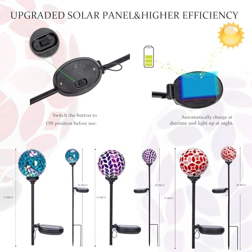 VCUTEKA Solar Garden Decorative Lights Outdoor, Mosaic Solar Light Waterproof LED Pathway Stake Light for Landscape Patio Yard Deck Walkway Decoration, 3 Pack （Blue&Purple&Red） - color: Blue&Purple&Red