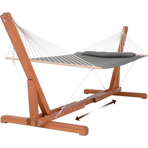 SUNCREAT Hammocks Double Hammock with Adjustable Wooden Stand Included, Outdoor Hammocks for Outside, 475 lbs Capacity, Dark Gray - color: Dark Gray With Adjustable Stand