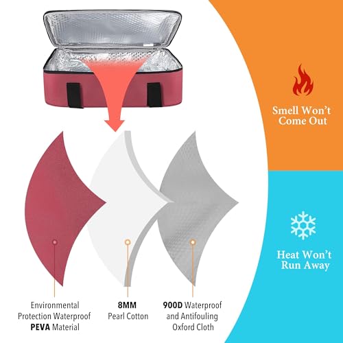 Insulated Casserole Carrier for Hot or Cold Food Fits 9"X13" Casserole Dish, Insulated Casserole Carry Bag for Travel/Picnic/Party, Durable Nylon, Burgundy, Leak-Proof, Single Layer - color: Crimson - 1