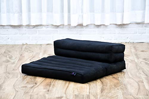Leewadee Foldable Floor Mattress – 2 in 1 Floor Meditation Mat for Yoga and Relaxation, Seating Futon with Kapok - color: Cl02 - Black