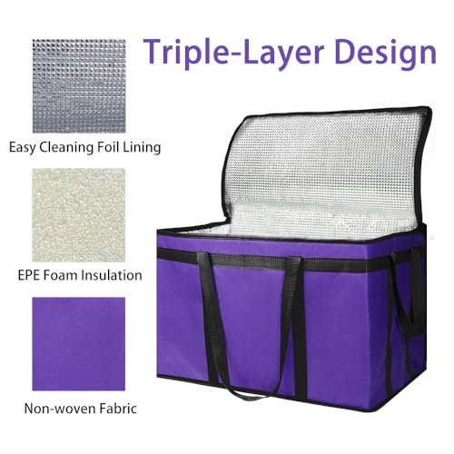Bodaon 1-Pack Insulated Food Delivery Bag, XXX-Large Meal Grocery Tote Insulation Bag for Hot and cold Food,Commercial, Large Capacity Reusable Warming Bag, Purple - color: Purple, size: XXX-Large