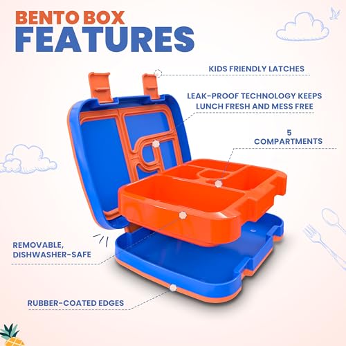 YOLAY Bento Box for Kids Lunch Box Leak-Proof, 5-Compartment Lunch Box Kids for Ages 3-10, Durable with Anti-Slip Base, Suitable for Schools, Outdoor and Travel (Mermaid) (Trucks) - color: Trucks