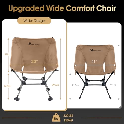 MOON LENCE Camping Chair Plus, Upgraded Comfort & Size, Still Compact and Lightweight, Folding Portable Chair for Backpacking & Hiking, 400Lbs Capacity, Gen 3 Plus (Khaki) - color: Khaki-plus
