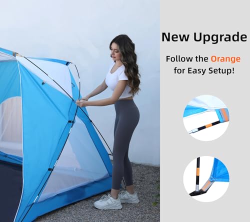 Beach Tent, Portable Sun Shelter for 2/3/4/6-8 Person with UPF 50+ UV Protection, Easy Setup Waterproof Beach Shade Canopy Cabana for Family Outdoor and Picnics, Fishing with Carrying Bag - color: Blue, size: Spacious 4-Person