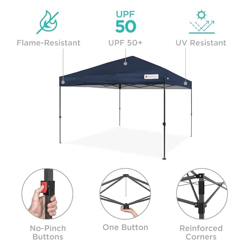Best Choice Products 10x10ft Pop Up Canopy Tent, Outdoor Shade, 1 Person 1 Minute Set Up, Carry Case, 4 Weight Bags - Navy Blue - color: Navy Blue, size: 10x10ft