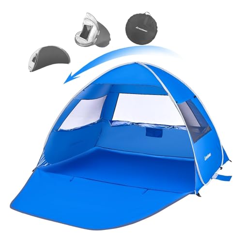 EchoSmile Pop Up Tent for 4 Person Family, Beach Tent Sun Shelter with UPF 50+ UV Protection & Waterproof, Lightweight & Easy Automatic Setup Portable Cabana for Outdoor Travel (Dark Blue) - color: Dark Blue