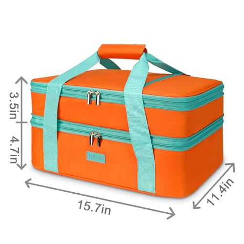 Expandable Casserole Carrier Bag - Double Decker Food Bag, Insulated Casserole Carrier for Hot or Cold Food, Lasagna Holder Tote for Picnics,Beaches,Traveling or Gifts - color: Orange