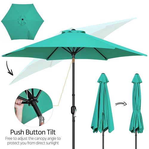Yaheetech 2 Pack 9FT Outdoor Patio Umbrella Outdoor Table Umbrella w/Push Button Tilt & Crank, Yard Sun Shade UV Protection Waterproof for Pool, Market, Terrace, Beach, Outdoor Restaurant, Turquoise - color: Turquoise, size: 9FT