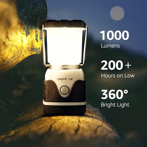 Lepro 1000LM Battery Powered LED Camping Lantern, White Tent Light with 4 Light Modes, Camping Essentials, Waterproof Lantern Flashlight for Camping, Emergency Light, Power Outage, Not Rechargeable - color: White-1000lm-1Pack