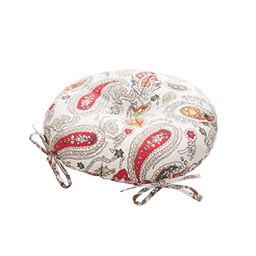 Magpie Fabrics Outdoor Round Bistro Seat Cushions with Ties, 15"x15"x4" Set of 2, Tufted Waterproof Barstool Chair Pads for Patio Home Garden Office, Paisley Beige Red - color: Paisley Red Beige