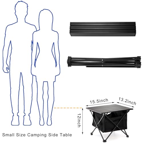 SOUJOY Folding Camping Table with Storage Bag, Small Beach Side Table, Portable Collapsible Aluminum Picnic Tent Side Table for Outdoor Cooking, BBQ, Hiking, Boat, Travel