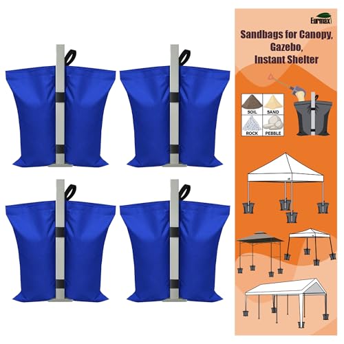 Eurmax USA 130LBS 4-Pack Universal Canopy Weights,Reinforced Double Pockets, Secure Wind Protection,Easy Wrap-Around Installation Heavy Duty Sandbags (Without Sand),Fits All Instant Shelter Legs,Blue - color: Blue, size: Double Pocket