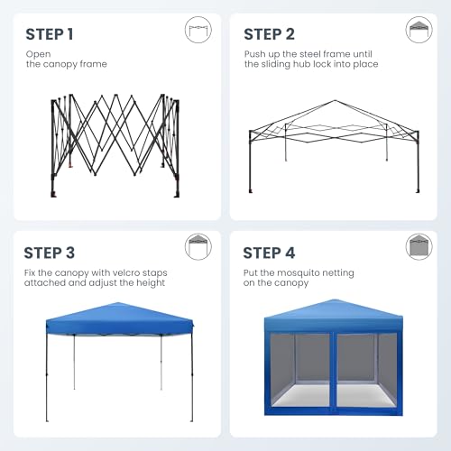 PHI VILLA 10 x 10 Pop Up Canopy Tent with Netting, Instant Gazebo, Ez up Screen House Room with Carry Bag, Height Adjustable, for Outdoor, Garden, Patio,Blue - color: Blue, size: 10x10 with Netting