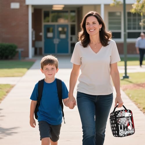 Kids Lunch Box For School Insulated Baseball Lunchbox Reusable Portable Sports Ball American Flag Lunch Bag With Adjustable Shoulder Strap For Boys Girls School Picnic Hiking Work - color: baseball