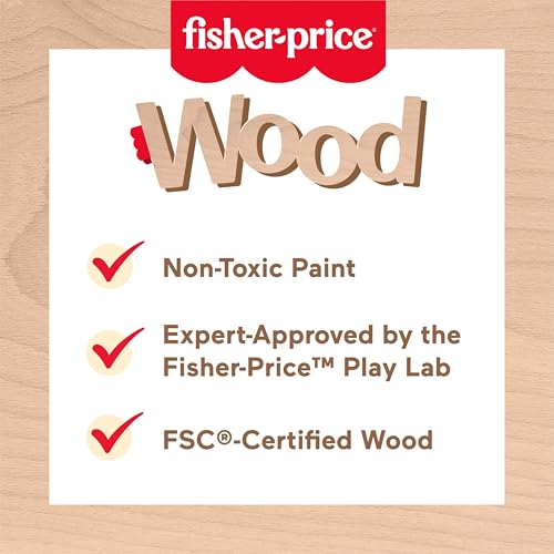 Fisher-Price Wood Pretend Play Toy Picnic Basket, 31-Piece Wooden Food Playset for Preschool Kids Ages 3+ Years