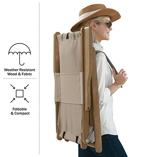 Lavish Home Set of 2 Beach Chair - Outdoor Weather-Resistant Wood Folding Chair with Backpack Straps - 4-Position Reclining Seat - Beach Essentials (Taupe) - color: Taupe, style: Set of 2