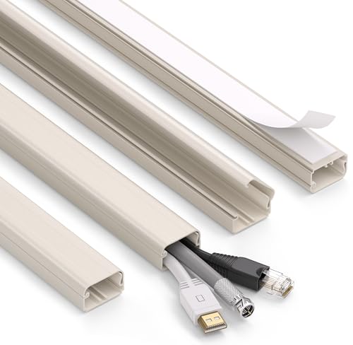 ZhiYo Large Capacity Wire Hiders for TV on Wall for 2-4 Cords, 63in (4xL15.8in) PVC Cable Cover with Adhesive Tape, Snap and Lock Design for Wall Mounted TV, Beige Cord Covers for Wires on Wall - color: Beige, size: W1.2in x H0.7in - L63in