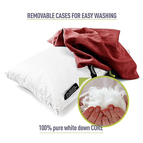 ZOOOBELIVES Down Filled Camping Pillow for Travel, Washable Soft Cover, Small Camp Cushion for Neck & Lumbar Support On-The-Go, Ultralight & Compressible for Hiking Backpacking - AlpliveS2046 - color: Red Dahlia
