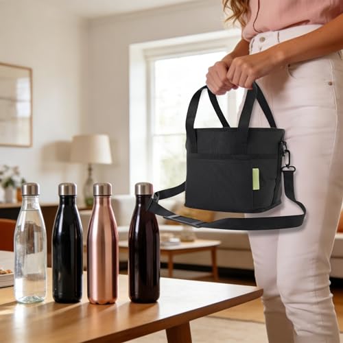 Family Size 4 Compartment Drink Carrier Bag, Cup Carrier Caddy for Hot & Cold Drinks, Portable Cup Holder for Car Travel, Beach, Picnic, Camping & Commute (Black) - color: Black
