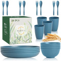 Wrova Wheat Straw Dinnerware Sets of 20,Dishwasher Safe Kitchen Plates and Bowls Sets,Camping Dishes Sets Contains Dinner Plates,Cereal Bowls,Drinking Cups and Flatware.(Blue) - color: Navy Blue, size: 20 Pack