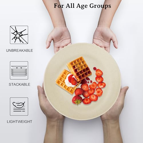 Wrova Wheat Straw Dinner Plates 9 Inch Unbreakable Set of 8 - Dishwasher & Microwave Safe Plastic Plates Reusable - Lightweight Plates for kitchen,camping,salad,appetizer - Beige - color: Beige, size: 9 inch