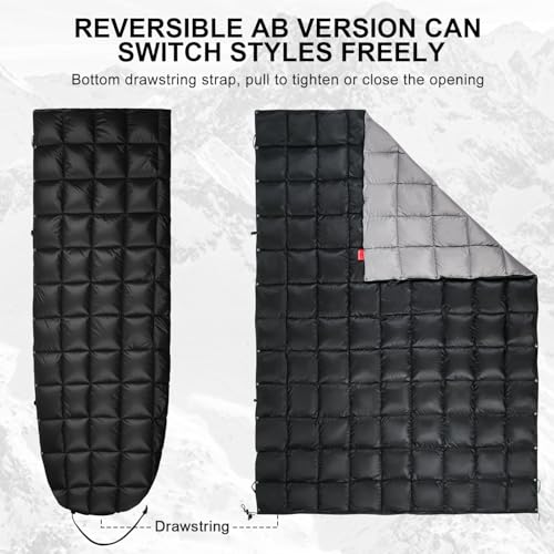 Down Camping Blanket - Lightweight, Packable, Warm & Puffy Outdoor Travel Quilt for Sleep, Hiking, Backpacking, Stadium, Festivals, Water-Resistant Sleeping Bag 55"x79" - color: Midnight Black, size: 1LB 6OZ / 79" x 55"