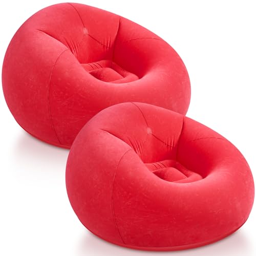 Realspring Inflatable Bean Bag Chairs Outdoor Blow up Camping Chairs Inflatable Lazy Sofa Folding Portable Bean Bag Loungers Couch for Movie Night (Red,2 Pcs) - color: Red