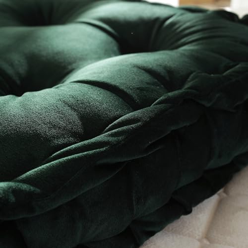 vctops Square Solid Color Velvet Seat Cushion with Handle Tufted Thicken Chair Pad Tatami Floor Pillow Cushion 16.5"x16.5"x4" Green - color: Green