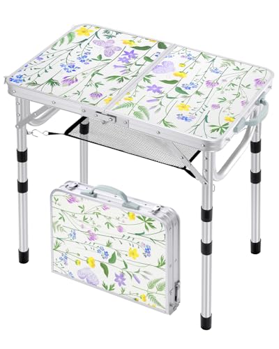 Sportneer Camping Table:Small Folding Table Portable Table 23.6" L X 15.7" W 4 Height with Mesh Layer- Adjustable Height Outdoor Table for Hiking Travel Picnic BBQ Cooking - color: Purple, size: 23.6"L x 15.7"W (4 Height)