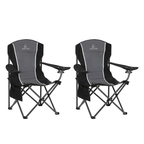 LET'S CAMP Oversized Outdoor Folding Camping Chair, 2 Pack Heavy Duty Arm Chairs with Cup Holder and Storage Bag, 350 LBS Weight Capacity, Grey - color: Black Grey, size: 2 Packs