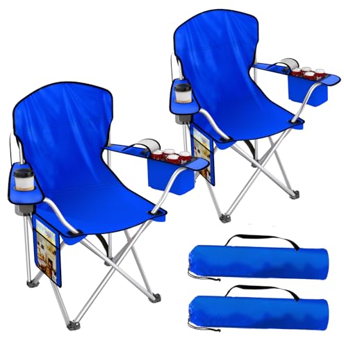 VTOY Folding Camping Chairs Durable 600D Oxford, Portable Outdoor Chair with Cooler Pouch, Cup Holder & Storage Pocket for Camping, Beach, Fishing - color: 2 Pack, Blue