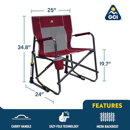 GCI Outdoor Freestyle Rocker Camping Chair | Portable Folding Rocking Chair with Solid, Durable Armrests, Drink Holder & Comfortable Backrest — Grey - color: Grey, style: Freestyle Rocker