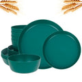 EI 12pcs Dark Green Wheat Straw Plates,Plate and Bowls Sets,Wheat Straw Dinnerware Set,Unbreakabl Plastic Plates Reusable,eMelamine Dinnerware Sets - color: Dark GreenWheat Straw Plates and Bowls